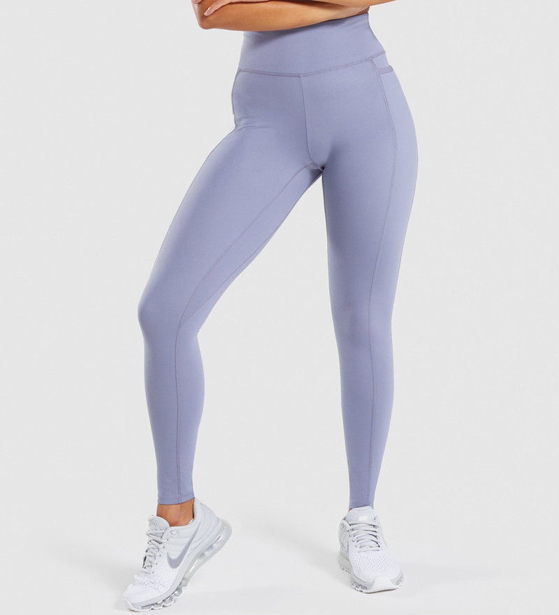 Women Solid Color Nylon Fabric High Waisted Yoga Leggings with Side Pocket