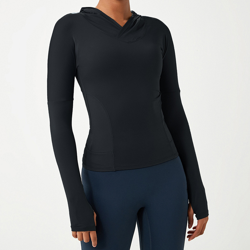 Women's Hoodies & Sweatshirts Yoga Sports Shirt Fitness Thumb Button Gym Top Sportswear Fitting Long Sleeve Workout Gym Shirts