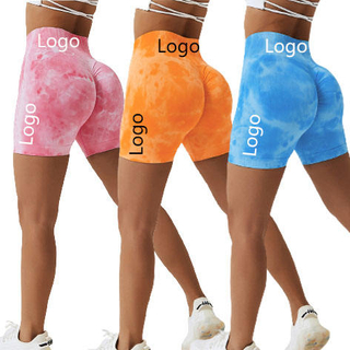 Tie-dye Seamless Fitness Shorts Women's High Waist Hip Lift Sports Tight Shorts Running Sexy Peach Gym Yoga Shorts
