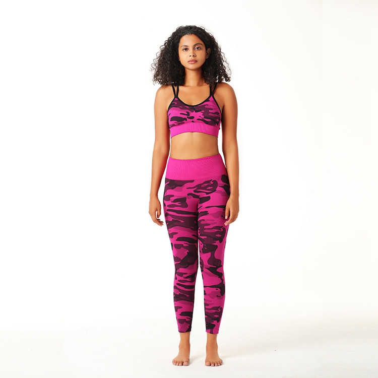 Wholesale Seamless Camouflage Printed Butt Lift Leggings Workout Gym Running Yoga Set