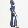 Stitching Color Fitted Style Colour Block Panels at Side Seams High-waisted Flared Pant in Denim