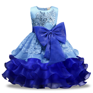 Children's Wedding Dress Vintage Princess Skirt Waist Bow Pleated Puffy Baby Sequin Girls Dress