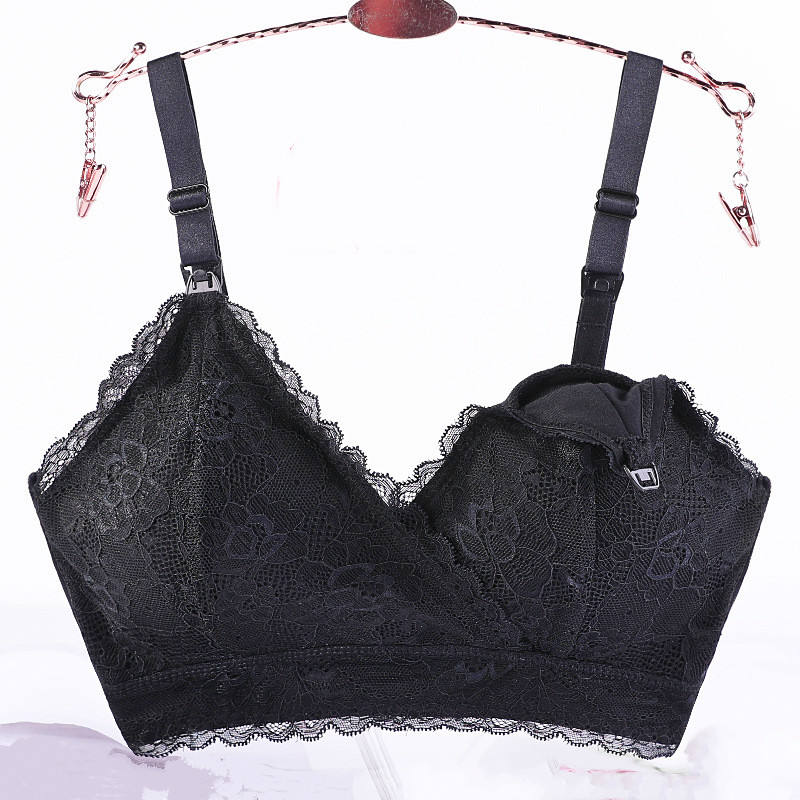 Ready To Ship Lace Comfortable Cup No Rims Front Open Buckle Cotton Crossover Maternity Nursing Bras For Breastfeeding