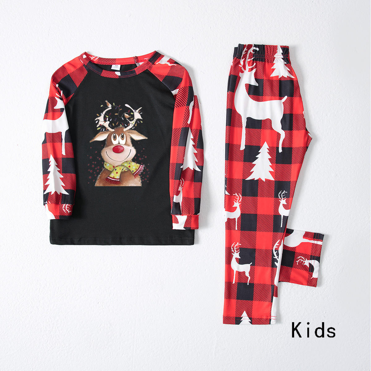Wholesale Christmas Pajamas Parent-child Home Wear Plaid Print Mosaic Can Be Customized Logo Home Wear