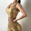 Women Soft Shinny Gold Leopard Firm Control Exercise Running Fitness Wear
