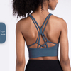 Women Eiffel Cross Back Strappy High Collar Sports Bra Full Cover Shockproof Fitness Yoga Bra