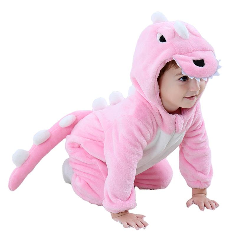 Wholesales Funny Pink Dinosaur Romper Baby Winter Animal Hooded Cartoon Rompers Toddler Boy Girl Pajama Newborn Jumpsuit