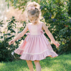 Pink Lace Pleated Baby Dress Bow Clothes for Girl Clothing Children Cotton Casual Ball Gown Print Plain Dyed Ruffles Sleeveless