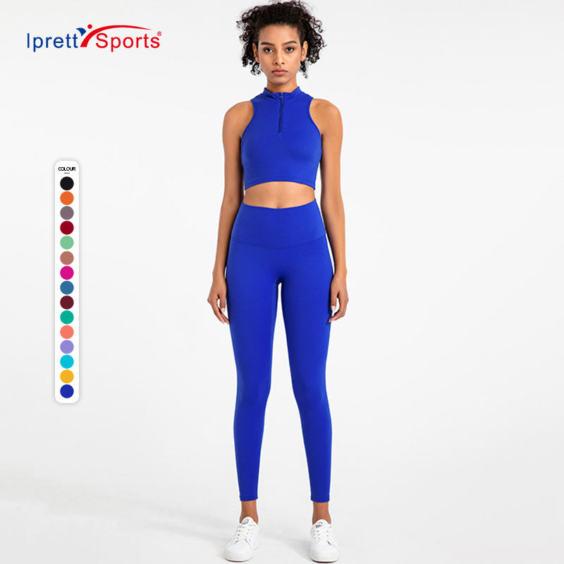 New Yoga Top Zip Neck Sports Bra and Leggings Gym Sets Women Gradient Fitness Sets Workout Sportswear High Waist Tight Trousers