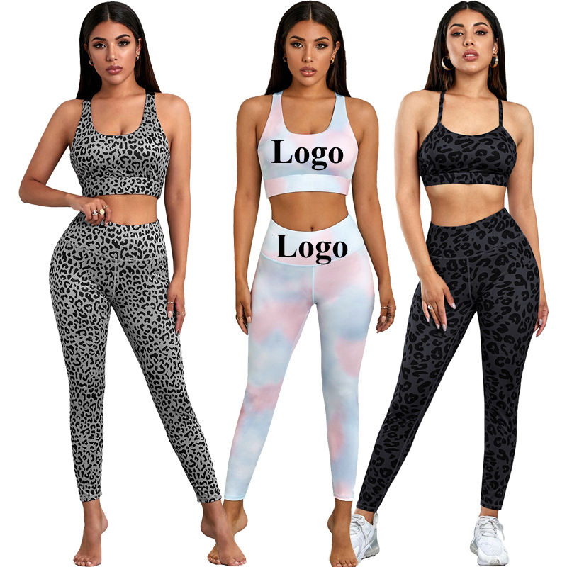 Custom Logo Sexy Leopard Tie Dye Sports Wear Fitness Gym Outfit Yoga Set Women Workout Clothing
