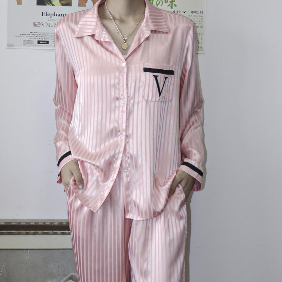 Hot Sales Casual Women Pajamas Set Satin Nightwear With Lace 2PCS Shirt&Pants Loose Pyjamas Lounge Wear Home Clothes