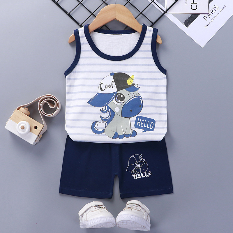 2022 Pure Cotton Summer Sleeveless Vest And Shorts 2 Pieces Baby Boy Girl Set Clothes for Kids