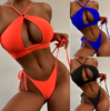 Custom 2022 Solid Color High Waist Sexy Bikini Strap Ladies Two-piece Set Cutout Split Swimsuit Sexy Bikini