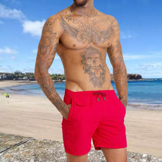 Beach Pants Solid Color Men's Casual Shorts Back Pocket Zipper Beach Pants Stretch Men's Swimming Trunks
