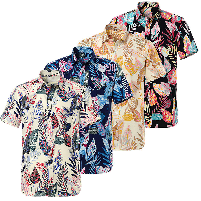 Factory Supplier Custom 100% Cotton Fashion Breathable Prin Hawaiian Printing Short Sleeve Floral Shirt For Men
