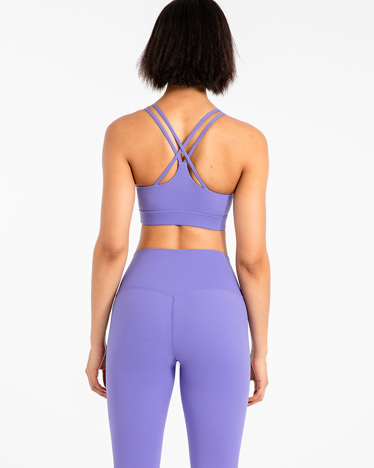 Customize Solid Color 2022 Nude Feeling Quality Gym Women Fitness Yoga Set Tight Cross Sports Bra Top Yoga Leggings Set
