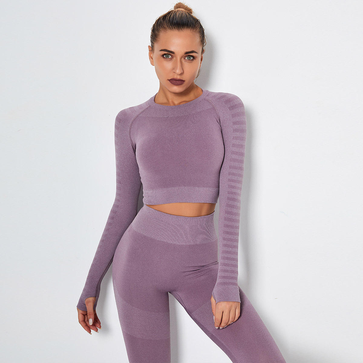 Dropshipping Gym Fitness Wear Seamless Tops Workout Fit Shirt Girls Sexy Long Sleeve Cropped Tops